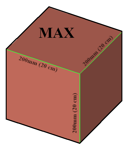 Taille maximale: 200mm x 200mm x 200mm